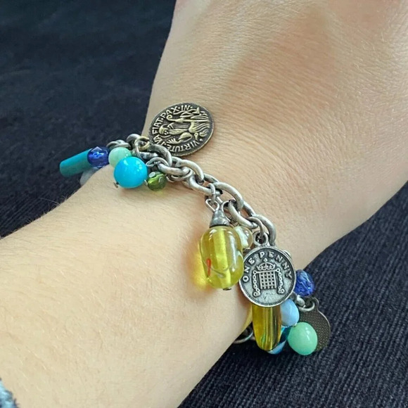 Charm Bracelet with British Empire  Coins and Art Glass Murano Beads - Picture 9 of 10